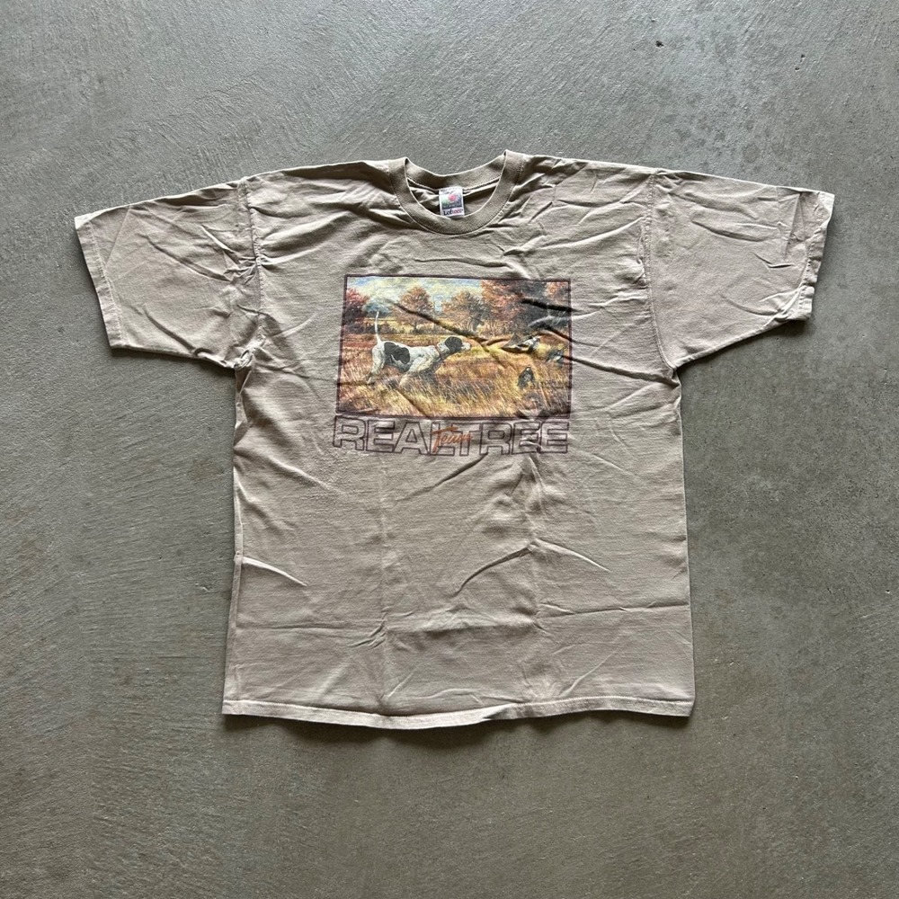 Vintage 90s Team Realtree Shirt Size XL Brown Duck Hunting Dog Ross Young